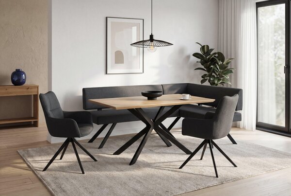 Jídelní židle byLIVING, set 2 kusů, model HAMILTON, otočná o 360 stupňů, potah z tkaniny, tmavě šedá barva, kovová konstrukce, černá barva, kuchyňská židle s područkami, rozměry: šířka 57, výška 90, hloubka 63 cm