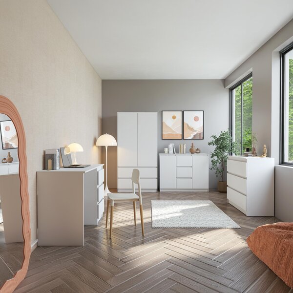 Komoda SOLO 3S, ložnice, příborník 90 cm, bílá/bílá, tři zásuvky, bez úchytek