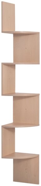 HOMCOM Zigzag Rohová Polička 20 D x 20 Š x 126 V cm 5 Úrovní Světlý Ořech | Aosom