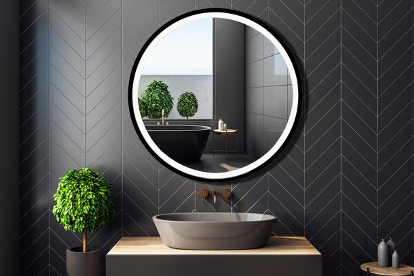 Venti Rund Led zrcadlo 90x90 cm kulatý s osvětlením černá 5907459662641