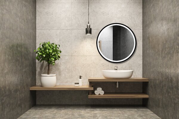 Venti Rund Led zrcadlo 90x90 cm kulatý s osvětlením černá 5907459662641