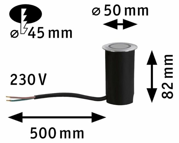PAULMANN Dům zemní svítidlo IP65 3.000K 2W ocel umělá hmota 230V 943.63