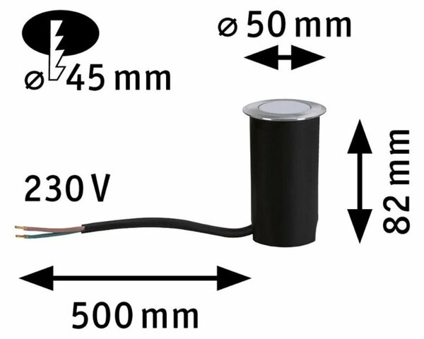 PAULMANN Dům zemní svítidlo IP65 3.000K 2W ocel umělá hmota 230V 943.65