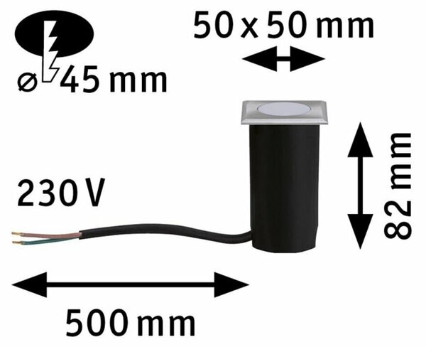 PAULMANN Dům zemní svítidlo IP65 3.000K 2W ocel umělá hmota 230V 943.66