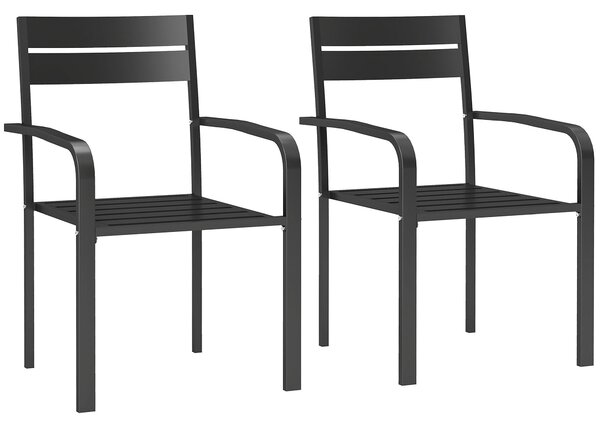 Outsunny Sada 2 venkovních zahradních židlí, stohovatelné židle s opěrkami z hliníku pro zahradu, bazén, terasu, tmavě šedé | Aosom