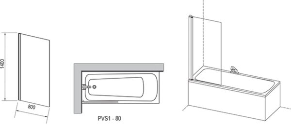 Ravak Pivot vanová zástěna 80 cm jednodílný bílá lesk/čiré sklo 79840100Z1