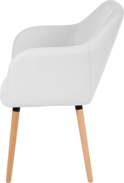 Jídelní židle Malmö T381, židle kuchyňská židle, retro design 50. let Imitace kůže, bílá, světlé nohy
