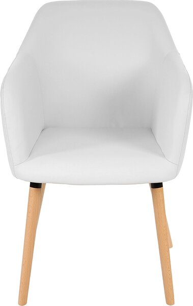 Jídelní židle Malmö T381, židle kuchyňská židle, retro design 50. let Imitace kůže, bílá, světlé nohy