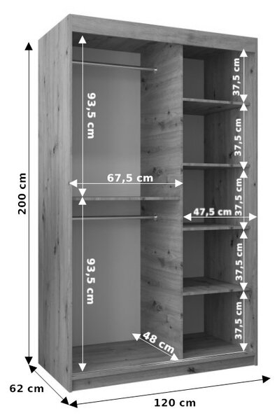 Šatní skříň 120 cm Eclipse (černá matná + dub sonoma)