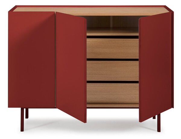 Červená nízká komoda v dekoru dubu 110x85 cm Arista – Teulat