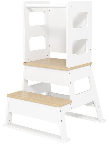 AIYAPLAY Dětská vyhlídková věž, Dětská učící věž, Trapézová konstrukce, 2-v-1 design s tabulí, bezpečnostní tyč, pro děti 3-6 let, bílá | Aosom