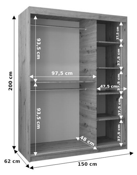 Šatní skříň 150 cm Eclipse (dub artisan + černá matná)