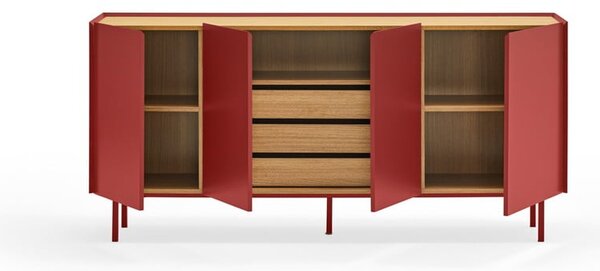 Červená nízká komoda v dekoru dubu 165x78 cm Arista – Teulat