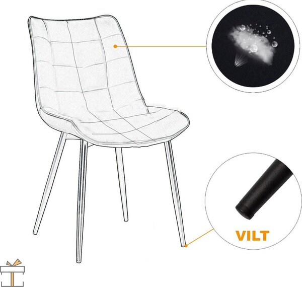 Jídelní židle, sada 2 ks, samet, světle šedá – židle Eimer – jídelní židle a kuchyňská židle – obývací židle – pohodlná židle – moderní design