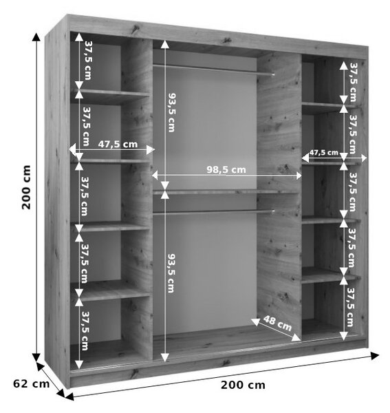 Šatní skříň 200 cm Eclipse (dub artisan + bílá matná)