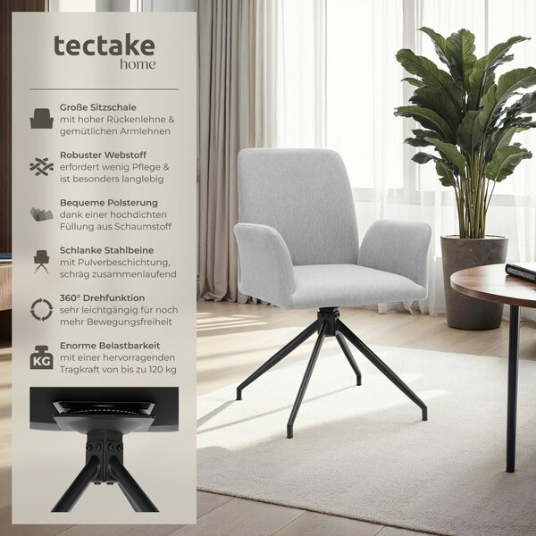 Tectake® Otočné křeslo Daya robustní tkaná látka, čalouněné 55,5 x 58 x 87 cm