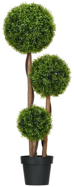 Umělý strom HOMCOM, Umělá rostlina, Zelený buxus se 3 koulí z bambusových listů, Včetně květináče, Pro vnitřní i venkovní použití, Výška 110 cm, Bez m