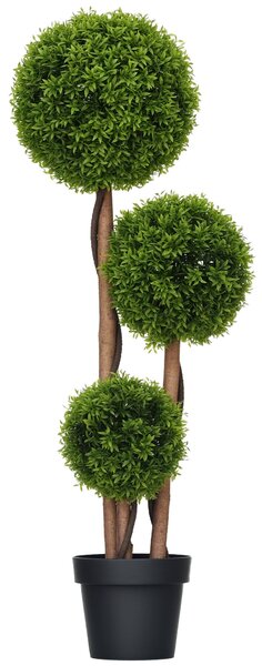 Umělý strom HOMCOM, Umělá rostlina, Zelený buxus se 3 koulí z bambusových listů, Včetně květináče, Pro vnitřní i venkovní použití, Výška 110 cm, Bez m