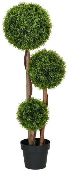Umělý strom HOMCOM, Umělá rostlina, Zelený buxus se 3 koulí z bambusových listů, Včetně květináče, Pro vnitřní i venkovní použití, Výška 110 cm, Bez m