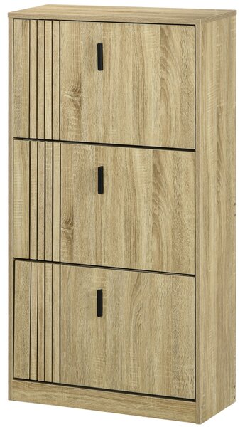 HOMCOM Skříň na boty se 3 klapkami, na 18 párů, 3 oddílová skříň, velká kapacita pro předsíň, chodbu, obývací pokoj, 63 x 24 x 117 cm, dub | Aosom