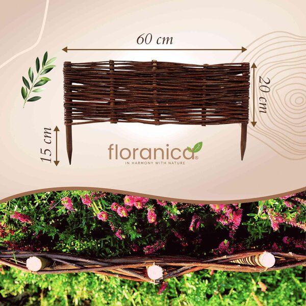 Floranica 10 kusů Vrbový plot 20 cm x 60 cm – Zahradní plot z vrbového proutí Palisáda Přírodní oplocení Ohraničení záhonu