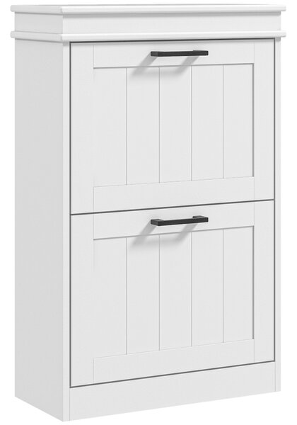 HOMCOM Botník, botníkový stojan, 2 sklápěcí dveře, nastavitelné police, pro vstup, chodbu, 54 x 24 x 82,5 cm, bílý | Aosom