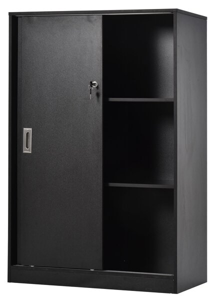 HOMCOM Zamykatelný kancelářský skříň s posuvnými dveřmi rozměry 80Š x 40H x 120V cm 2 police Dřevotříska Černá | Aosom