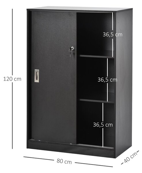 HOMCOM Zamykatelný kancelářský skříň s posuvnými dveřmi rozměry 80Š x 40H x 120V cm 2 police Dřevotříska Černá | Aosom