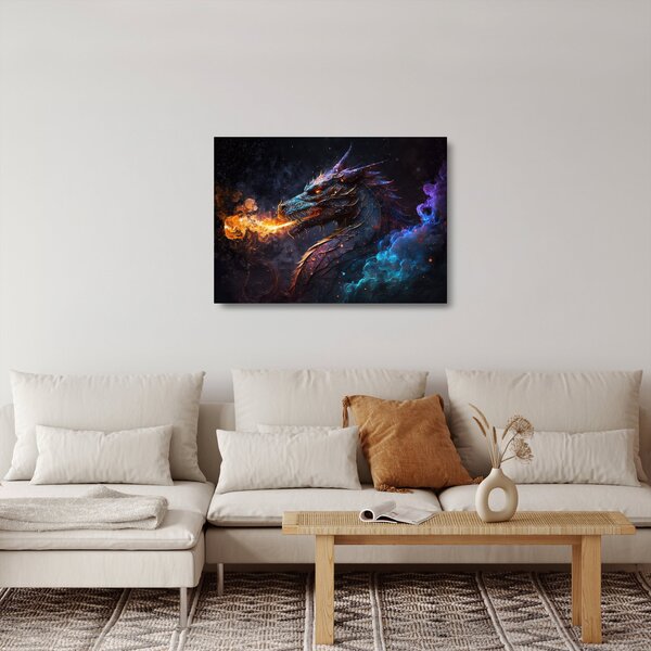 Skleněný obraz - Drak plivající plameny (70x50 cm)