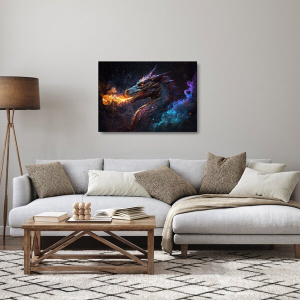 Skleněný obraz - Drak plivající plameny (70x50 cm)