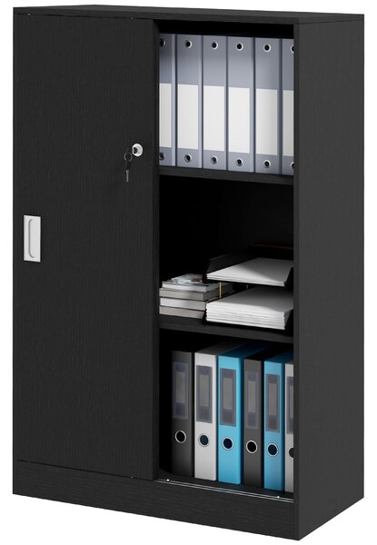 HOMCOM Zamykatelný kancelářský skříň s posuvnými dveřmi rozměry 80Š x 40H x 120V cm 2 police Dřevotříska Černá | Aosom