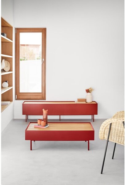 Červený TV stolek v dekoru dubu 180x45 cm Arista – Teulat