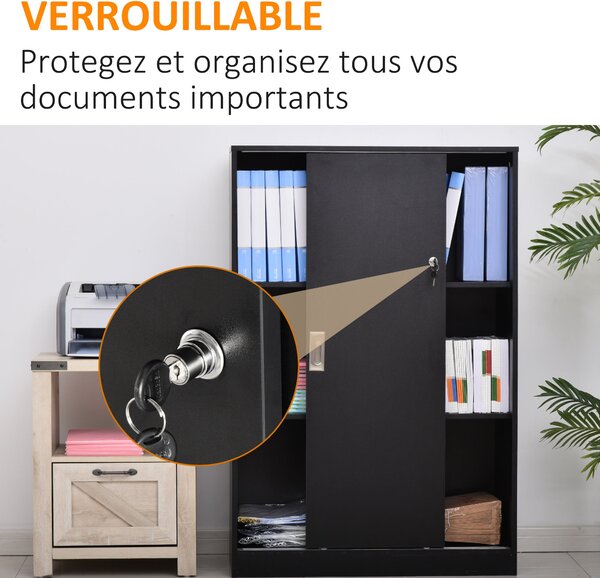 HOMCOM Zamykatelný kancelářský skříň s posuvnými dveřmi rozměry 80Š x 40H x 120V cm 2 police Dřevotříska Černá | Aosom