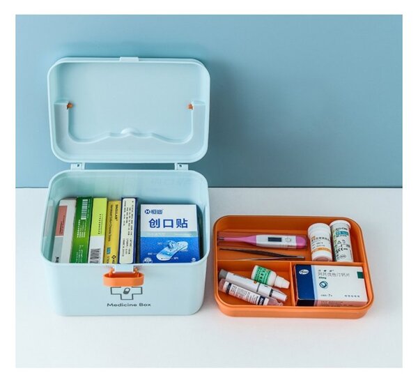 SUPPLIES BOX Organizér, krabička na léky v modré barvě
