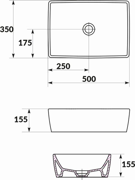 Cersanit City umyvadlo 50.5x35.5 cm obdélníkový na pult bílá K35-048