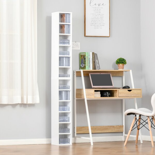 HOMCOM Sada 2 sloupcových regálů na uložení CD-DVD, skříň se 6 + 6 přihrádkami, rozměry 21L x 19W x 88H cm, maximální kapacita 160 CD Bílá | Aosom