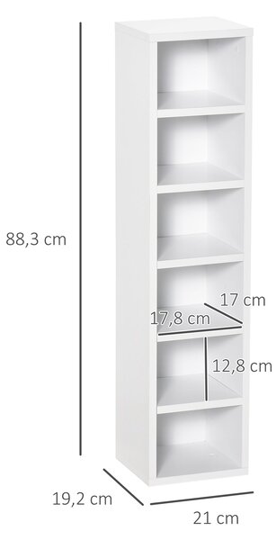HOMCOM Sada 2 sloupcových regálů na uložení CD-DVD, skříň se 6 + 6 přihrádkami, rozměry 21L x 19W x 88H cm, maximální kapacita 160 CD Bílá | Aosom