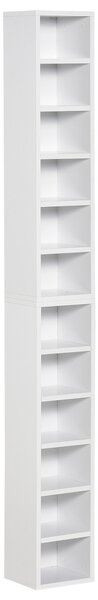 HOMCOM Sada 2 sloupcových regálů na uložení CD-DVD, skříň se 6 + 6 přihrádkami, rozměry 21L x 19W x 88H cm, maximální kapacita 160 CD Bílá | Aosom
