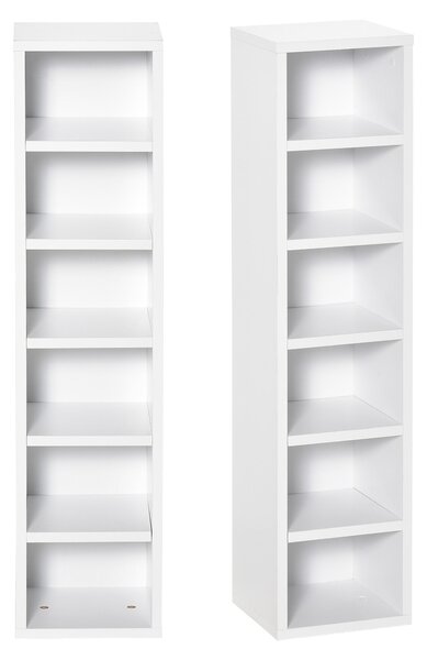 HOMCOM Sada 2 sloupcových regálů na uložení CD-DVD, skříň se 6 + 6 přihrádkami, rozměry 21L x 19W x 88H cm, maximální kapacita 160 CD Bílá | Aosom