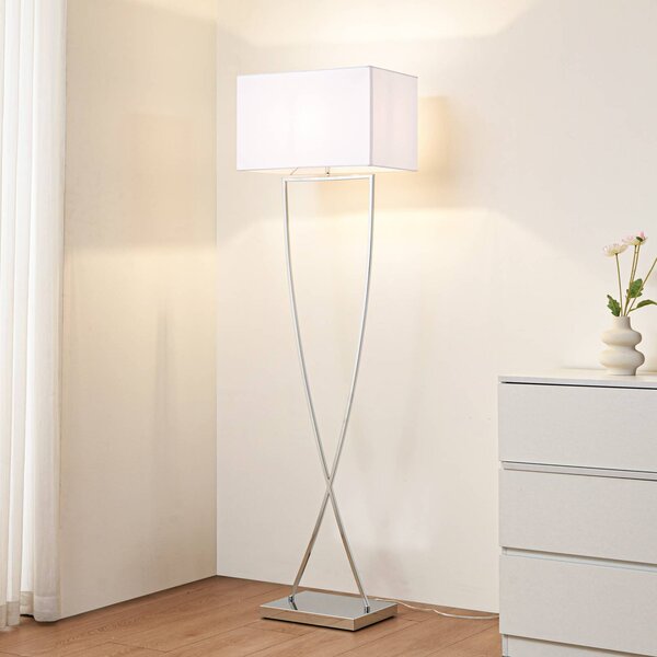 Lucande Stojací lampa Evaine, chrom/bílá, kov, 157 cm, E27, Bílá / opál, Obývací pokoj / jídelna, kov, Moderní