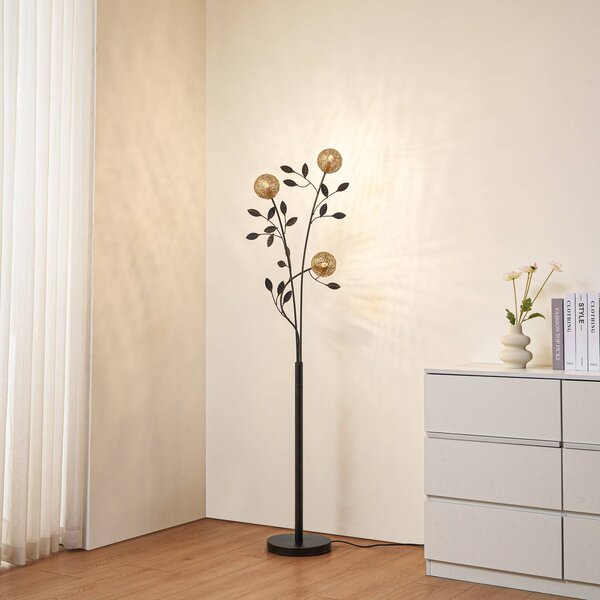 Lucande Stojací lampa Evory, 160 cm, 3 světla, černá/zlatá, G9, Černá, Obývací pokoj / jídelna, kov, Florentinský