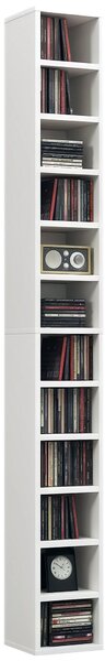 HOMCOM Úložný sloupec na CD a DVD, regál s 12 přihrádkami, kapacita max. 204 CD, 21 x 20 x 175 cm, bílá | Aosom