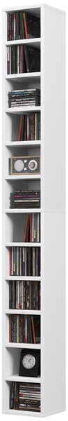 HOMCOM Úložný sloupec na CD a DVD, regál s 12 přihrádkami, kapacita max. 204 CD, 21 x 20 x 175 cm, bílá | Aosom