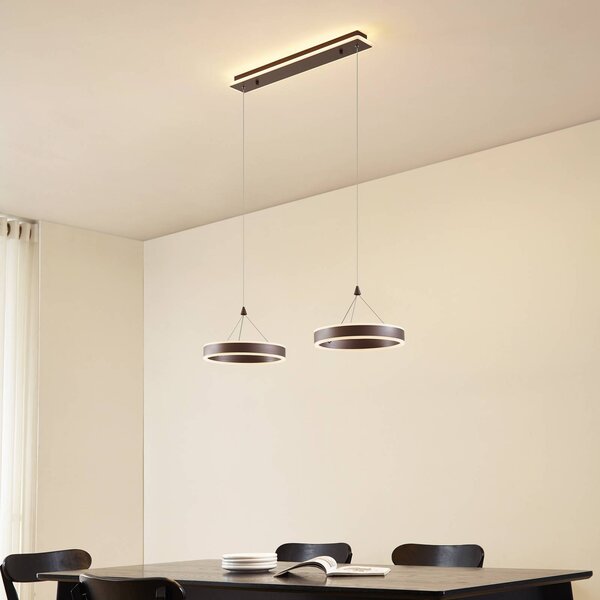 Lucande LED závěsné světlo Kolo, 86 cm, 2-flg., hnědá, stmívatelné, stmívatelný, Hnědá / rez, Obývací pokoj / jídelna, Plast, Moderní
