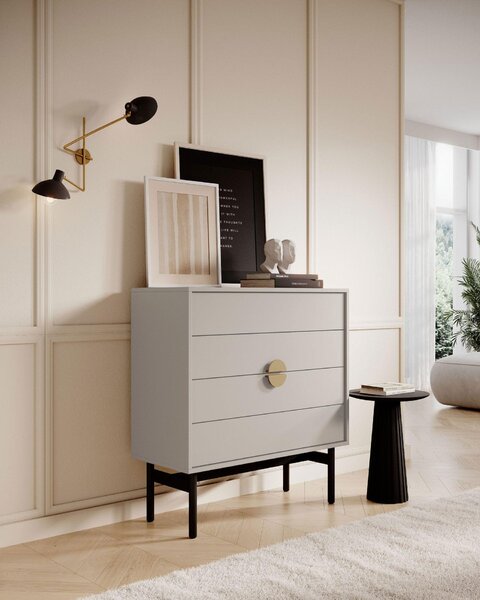 Selsey Stoon II – Komoda se 4 zásuvkami, barva taupe, výška 85 cm