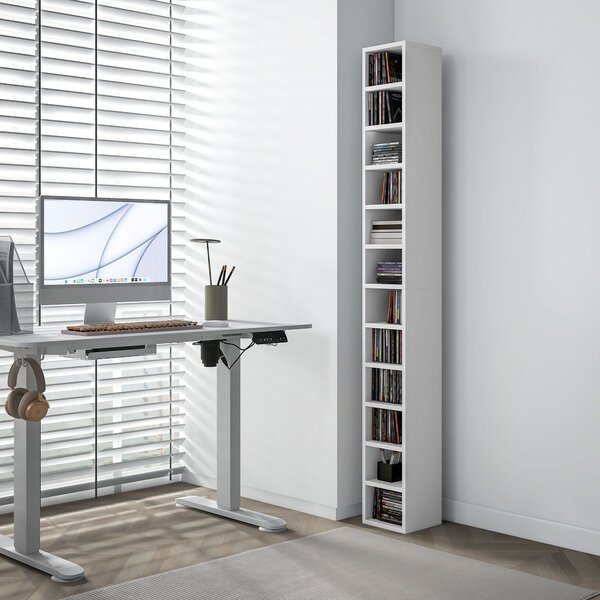 HOMCOM Úložný sloupec na CD a DVD, regál s 12 přihrádkami, kapacita max. 204 CD, 21 x 20 x 175 cm, bílá | Aosom