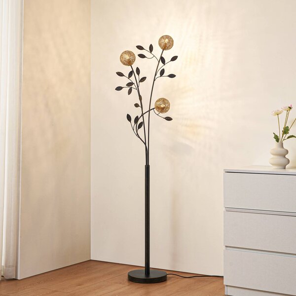 Lucande Stojací lampa Evory, 160 cm, 3 světla, černá/zlatá, G9, Černá, Obývací pokoj / jídelna, kov, Florentinský