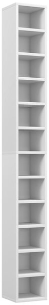 HOMCOM Úložný sloupec na CD a DVD, regál s 12 přihrádkami, kapacita max. 204 CD, 21 x 20 x 175 cm, bílá | Aosom