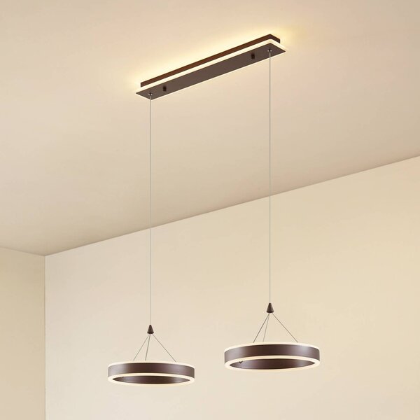 Lucande LED závěsné světlo Kolo, 86 cm, 2-flg., hnědá, stmívatelné, stmívatelný, Hnědá / rez, Obývací pokoj / jídelna, Plast, Moderní