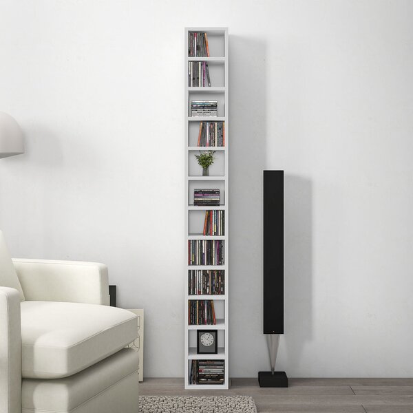 HOMCOM Úložný sloupec na CD a DVD, regál s 12 přihrádkami, kapacita max. 204 CD, 21 x 20 x 175 cm, bílá | Aosom